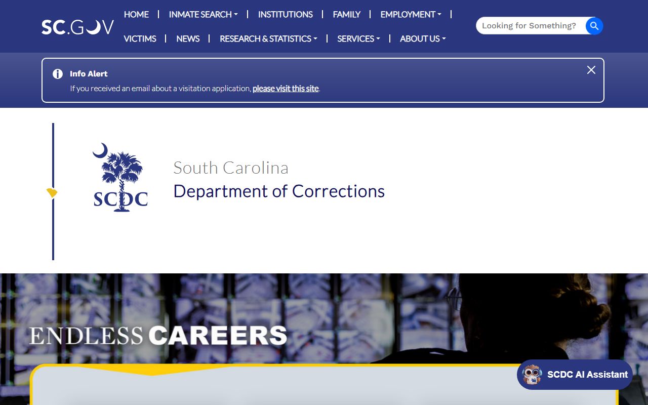 South Carolina Department of Corrections homepage for inmate population research